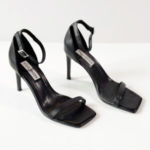 Steve Madden Woman Black Leather Strappy Stiletto Heels US6 Classic Minimal